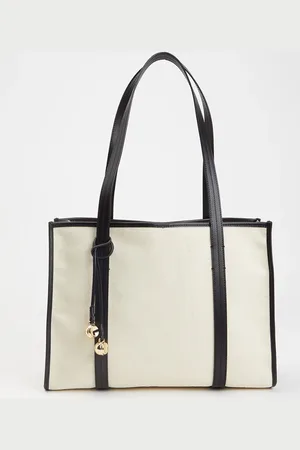 Sandro Shopper van canvas met kalfsleren details