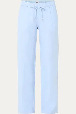 Brax Farina mid waist straight fit broek van linnen met strikceintuur