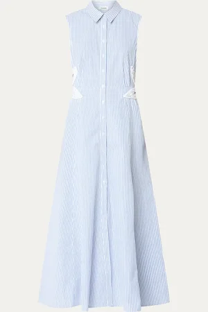 Sandro Midi blousejurk met streepprint en broderie