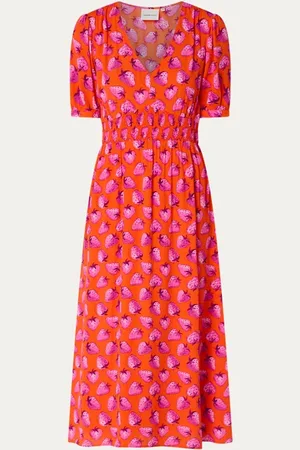 Fabienne Chapot Bonna midi jurk met smockwerk en print