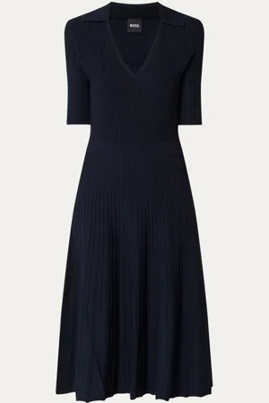 HUGO BOSS Fracie ribgebreide midi jurk met V-hals