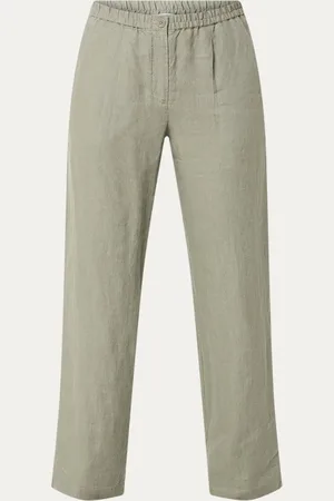 Samsøe Samsøe Satove mid waist loose fit pantalon van linnen met steekzakken