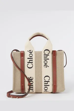 Chloé Woody Small handtas van linnen met kalfsleren details