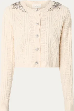 Bash Oillo grofgebreid cropped vest van wol met strass