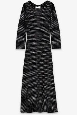 Maje Fijngebreide maxi jurk in wolblend met strass en rugdecolleté