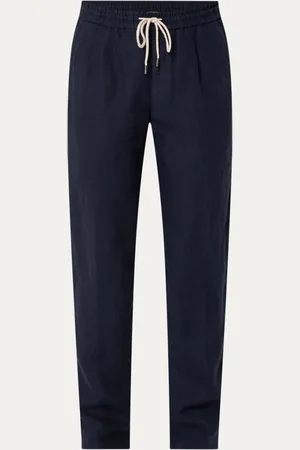 Boggi Milano City straight fit chino van linnen met trekkoord