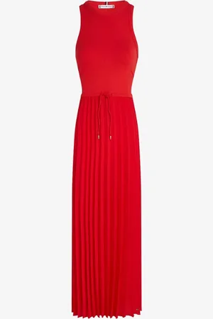Tommy Hilfiger Midi jurk met plissé en strikceintuur