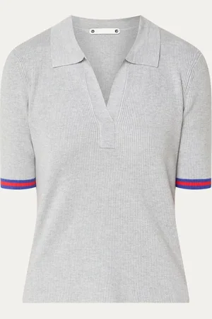 Co`Couture Balin polo met ribstructuur en V-hals