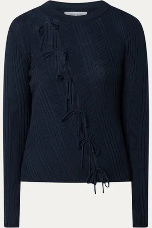 Samsøe Samsøe Salori ribgebreide pullover van wol met strikdetail