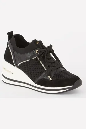 Dune Eiline sneakerwedge van leer met suède details