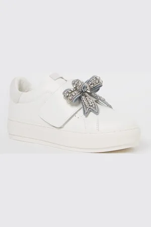 Kurt Geiger Laney Bow sneaker van leer met strass
