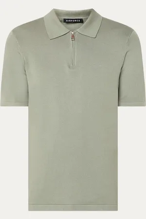 Airforce Fijngebreide polo met halve rits en logo