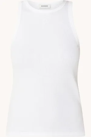Sandro Ribgebreide tanktop met logoborduring