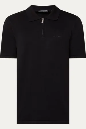 Airforce Fijngebreide polo met halve rits en logo