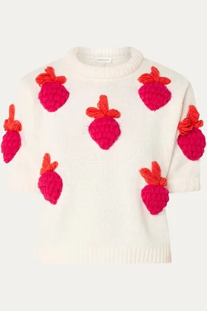 Fabienne Chapot Strawberry grofgebreide pullover in biologische katoenblend met borduring