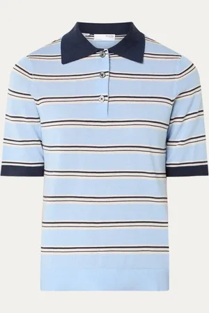 SELECTED Thea fijngebreide polo van merino wol met streepprint