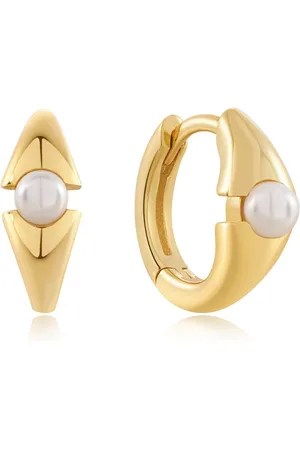 ANIA HAIE Pearl Geometric Huggie oorringen S verguld