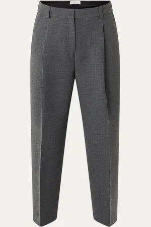 Totême High waist straight fit cropped pantalon in scheerwolblend met steekzakken