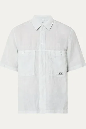 C.P. Company C-P- Company Boxy regular fit overhemd van linnen met borstzakken