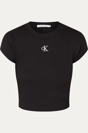 Calvin Klein Ribgebreid cropped T-shirt met logoborduring