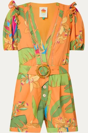 Farm Rio Straight fit playsuit met strikceintuur en opengewerkt detail