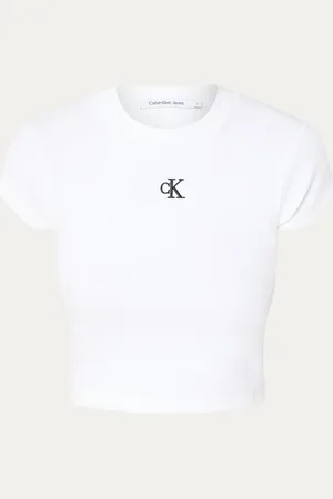 Calvin Klein Ribgebreid cropped T-shirt met logoborduring