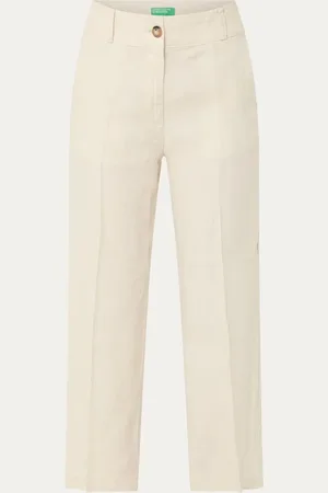 Benetton High waist straight fit croppped pantalon van linnen