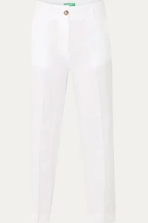 Benetton High waist straight fit croppped pantalon van linnen