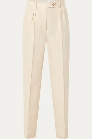 Bash Peanut high waist straight fit pantalon in linnenblend met streepprint
