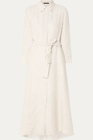 pennyblack Midi blousejurk van linnen met streepprint en strikceintuur