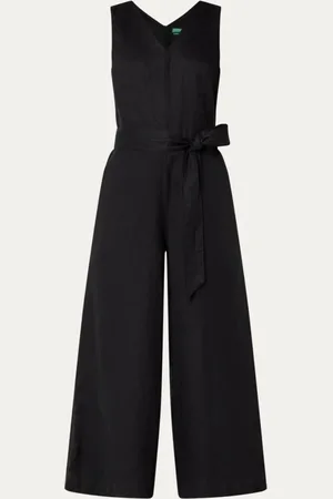 Benetton Wide fit jumpsuit van linnen met strikceintuur