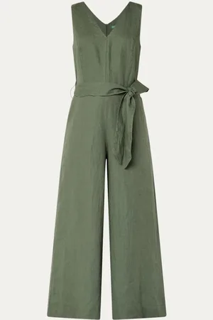 Benetton Wide fit jumpsuit van linnen met strikceintuur