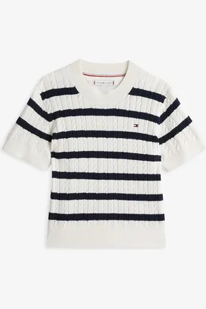 Tommy Hilfiger Kabelgebreide T-shirt met streepprint en logoborduring