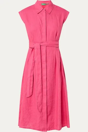 Benetton Midi blousejurk van linnen met strikceintuur