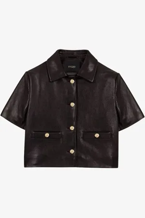Maje Cropped jack van leer met steekzakken