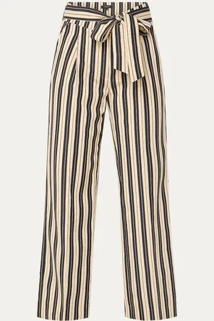 Claudia Sträter High waist wide fit pantalon met streepprint en strikceintuur