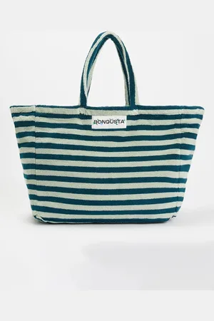 Bongusta Naram strandtas van badstof met streepprint en logo