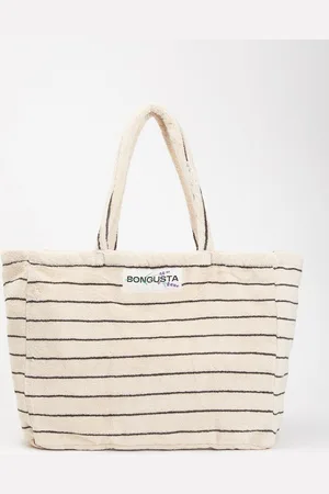 Bongusta Naram strandtas van badstof met streepprint en logo