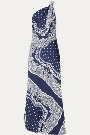 Sandro One shoulder midi jurk met paisley dessin