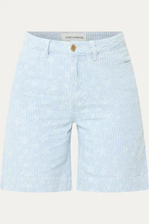 Sofie Schnoor Cleo high waist straight fit korte broek van denim met streepprint