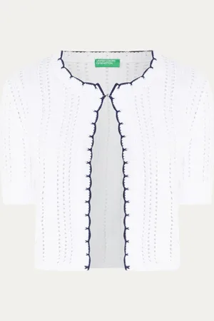 Benetton Fijngebreid cropped vest met opengewerkt dessin