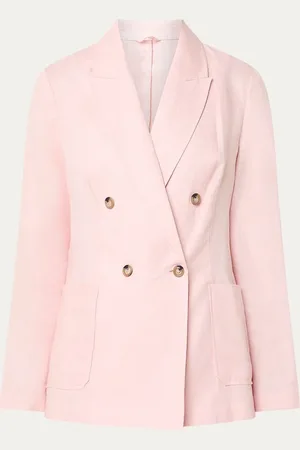 Benetton Double-breasted blazer van linnen met opgestikte zakken