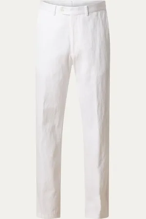 Oscar Jacobson Del straight fit chino in linnenblend met steekzakken