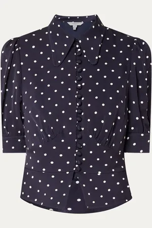 L.K. Bennett L-K-Bennett Elsie cropped blouse met stippenprint en pofmouw