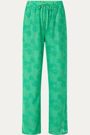 Refined Department Mara high waist wide fit pantalon met bloemborduring en trekkoord