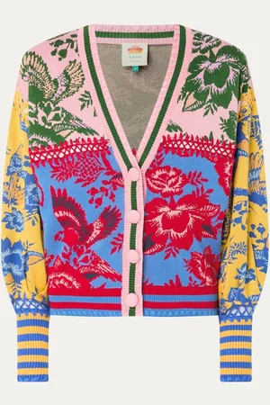 Farm Rio Fijngebreid vest met bloemenprint en opengewerkt detail