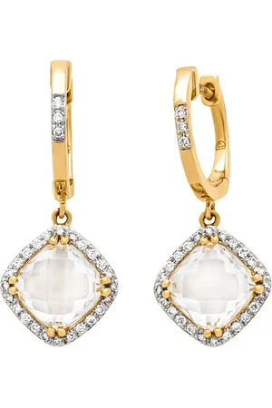 Diamond Point Geelgouden oorsieraden, 3-88 ct witte topaas, Fiësta