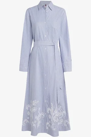 Tommy Hilfiger Midi blousejurk met streepprint en broderie