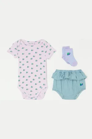 Bobo Choses Funny Snail romper met bloomer en sokken van biologisch katoen in giftbox