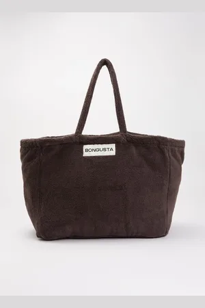 Bongusta Naram strandtas van badstof met streepprint en logo